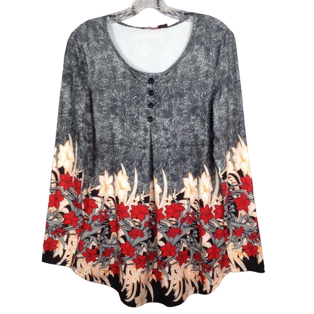 DJT Floral Print Long Pleated Front Blouse Shirt Size M